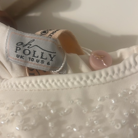 White embellished asymmetric neck mini dress - Picture 3 of 4